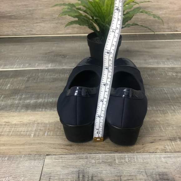 Ros Hommerson Elizabeth Blue Patent Toes Stretch Fabric Wedge Slide Shoe Size 7 - Picture 9 of 12